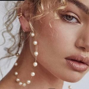 Gold Tone Pearl Like Circle Hoop Earrings